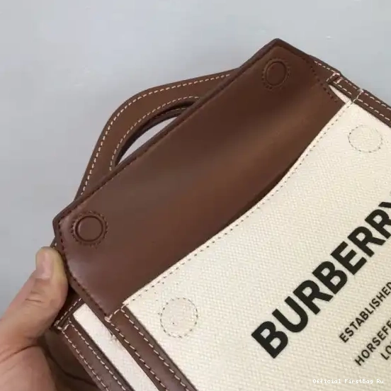 Official FirstBag Ru Pocket BURBERRY Mini Leather Bag Canvas and Two-tone 0524